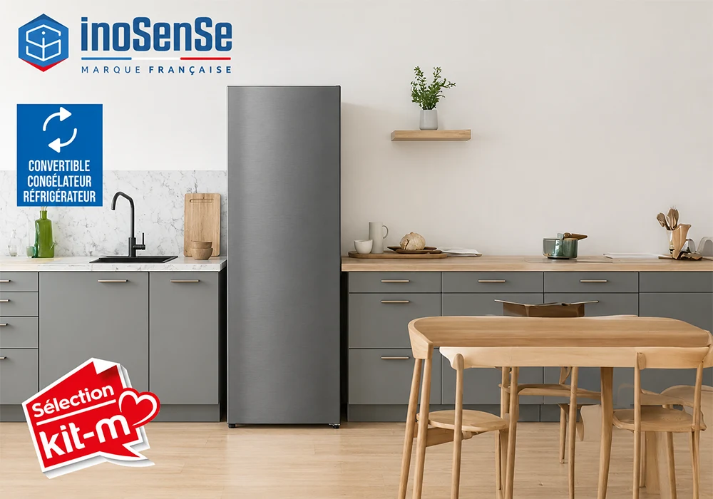 Congélateur Armoire 1 Porte Dark Inox Convertible en Réfrigérateur 206L InoSense