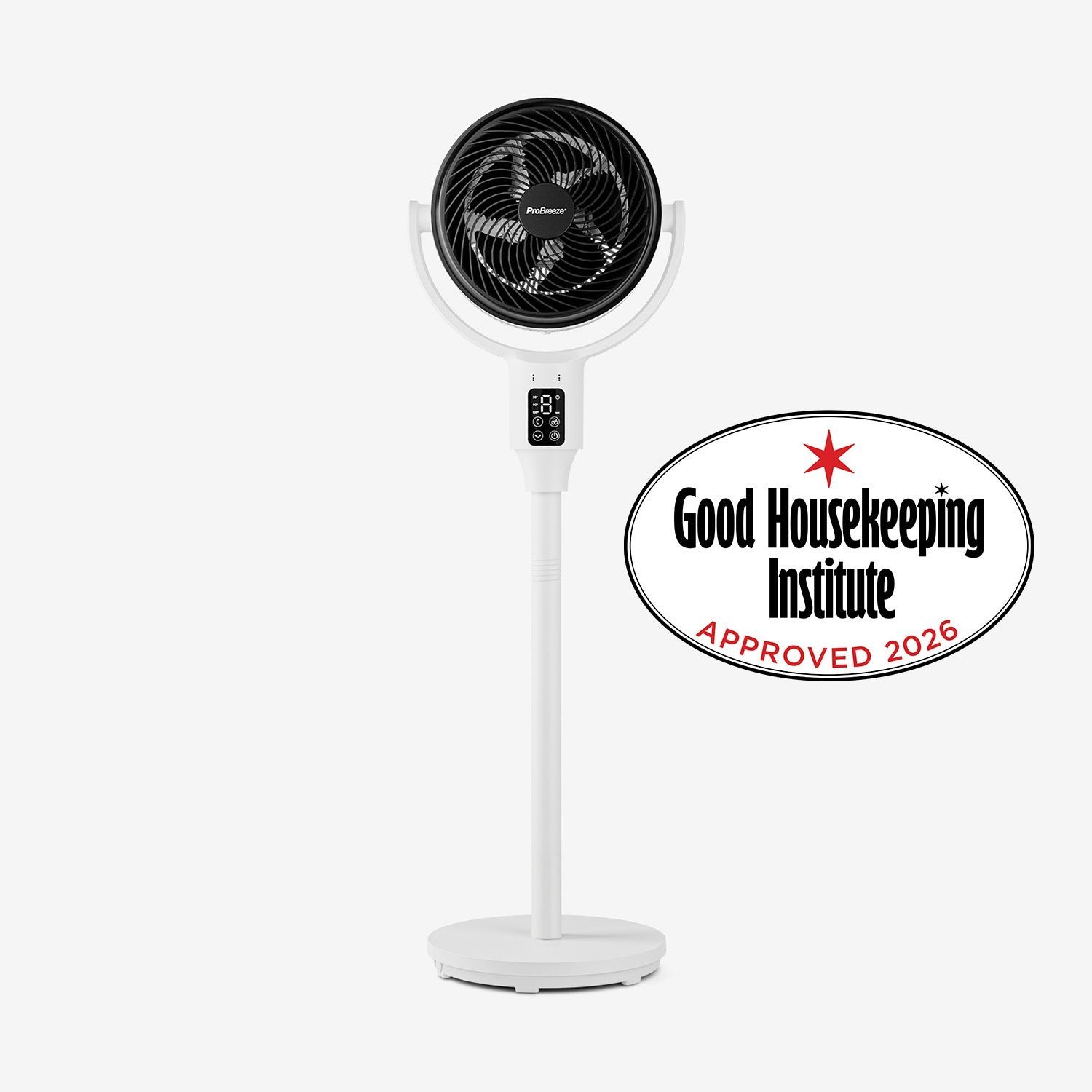AirFlo™ Ventilateur sur pied hybride 43″ – Circulateur d’air ultra-silencieux – Blanc/Noir