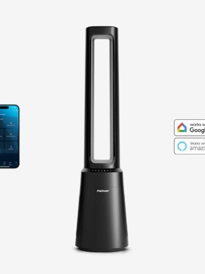 OmniAir Ventilateur colonne sans pales premium 41″ et purificateur d’air avec contrôle par application intelligente – Noir