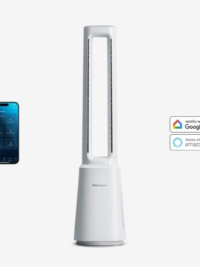 OmniAir Ventilateur colonne sans pales premium 41″ et purificateur d’air avec contrôle par application intelligente – Blanc
