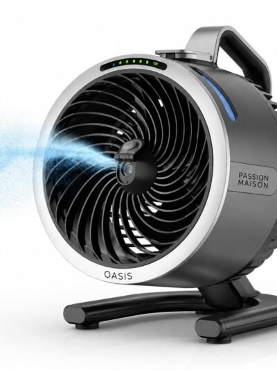 Ventilateur Brumisateur Sans Fil Passion Maison Oasis – Portable, Rechargeable & Jusqu’à 12 h d’autonomie